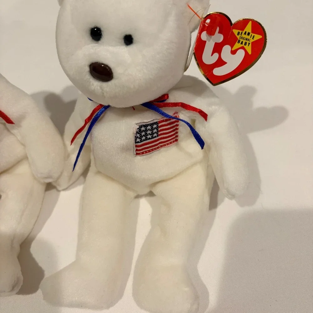 Ty Beanie Babies Libearty the Bear 1996 Set of 2 White American Flag Plush 4057